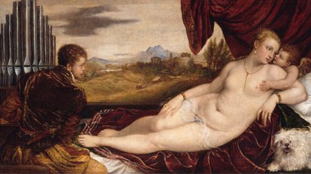 Tizian, Venus mit dem Orgelspieler, aus der Sammlung der Gemäldegalerie der Staatlichen Museen zu Berlin 
